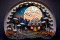 Fantasy fairytale mushroom house in paper quilling style, generative ai illustration
