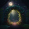 Fantasy FairyTale Pixie Garden Arch Thorns And Forest Fruits Night Glowing Lights Generative Ai