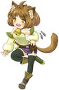 Fantasy female cat warrior in Japanese manga illustration style, create by vector