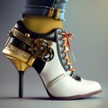 fantasy female clothing, steampunk high heel shoes, generative ai illustration, these depiction is fictitious and generated