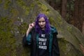 Gothic girl in forest mountains druid Royalty Free Stock Photo