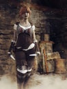 Fantasy female thief in a castle