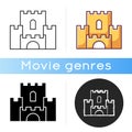 Fantasy film icon. Linear black and RGB color styles. Fictional story and legends, popular cinema genre. Magical
