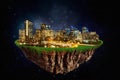 Fantasy Floating Island of Calgary City at Night