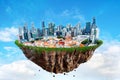 Fantasy Floating Island of Singapore City on a Blue Sky