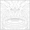 Fantasy floating sky crystal, Adult and kid coloring page in stylish vector illustration