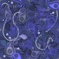 Fantasy floral Paisley seamless pattern. Modern jewelry background in trendy violet blue very pery colors. Repeat striped backdrop