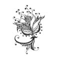 Fantasy flower, black and white tattoo pattern