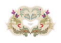 Fantasy flowers in retro, vintage, jacobean embroidery style