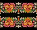Fantasy Flowers In Retro, Vintage, Jacobean Embroidery Style. Border Line Seamless Pattern, Background. Vector Illustration