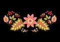 Fantasy flowers in retro, vintage, jacobean embroidery style. Embroidery imitation. Royalty Free Stock Photo