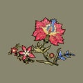 Fantasy Flowers In Retro, Vintage, Jacobean Embroidery Style.