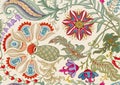 Fantasy flowers in retro, vintage, jacobean embroidery style