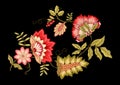 Fantasy flowers in retro, vintage, jacobean embroidery style. Embroidery imitation. Royalty Free Stock Photo