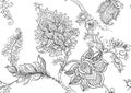 Fantasy flowers in retro, vintage, jacobean embroidery style