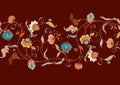 Fantasy flowers in retro, vintage, jacobean embroidery style. Royalty Free Stock Photo