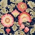 Fantasy flowers in retro, vintage, jacobean embroidery style.