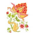 Fantasy flowers, traditional Jacobean embroidery Royalty Free Stock Photo