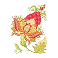 Fantasy flowers, traditional Jacobean embroidery Royalty Free Stock Photo