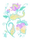 Fantasy flowers, traditional Jacobean embroidery Royalty Free Stock Photo