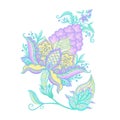 Fantasy flowers, traditional Jacobean embroidery Royalty Free Stock Photo