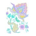 Fantasy flowers, traditional Jacobean embroidery Royalty Free Stock Photo