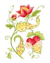 Fantasy flowers, traditional Jacobean embroidery Royalty Free Stock Photo