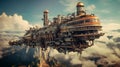 Fantasy Flying Cruise Ship Train in the Sky. Generative AI