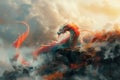 Fantasy flying dragon illustration. AI generative