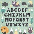 Fantasy forest alphabet for children. Awesome ABC poster