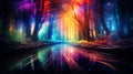 fantasy forest fairy tale background. woods with colorful lighting. dreamy landscape scene. generative AI Royalty Free Stock Photo