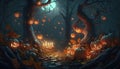 Fantasy Forest full with Jack O Lantern, Halloween Background Illustration Create using Generative AI Tools