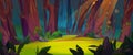 Fantasy forest glade cartoon magic illustration