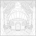 Fantasy forest mushroom house, Adult and kid coloring page Royalty Free Stock Photo