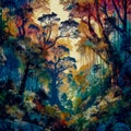 Fantasy forest painting. A lot of colors Royalty Free Stock Photo