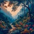 Fantasy forest painting. A lot of colors Royalty Free Stock Photo