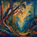 Fantasy forest painting. A lot of colors Royalty Free Stock Photo