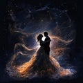 Fantasy formal silhouette dancing couple with electrified accents