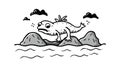 Fantasy Frog Creature on Rock in Water Icon, vector design Generative AI Royalty Free Stock Photo