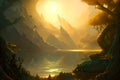 Golden Sky Fantasy Frontier.Generative AI