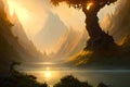 Golden Sky Fantasy Frontier.Generative AI