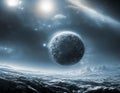 Fantasy frozen planet in outer space