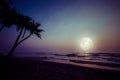 Fantasy full moon with star during night at tropical beach Royalty Free Stock Photo