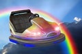 Fantasy fun fair bumper dodgems car ride through rainbow