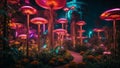 Fantasy futuristic park at night