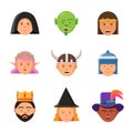 Fantasy game avatars. Fairy tale characters elf wizard king warrior goblin princess vector portraits Royalty Free Stock Photo