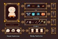 Fantasy game character generation interface weapons screen concept adventurer RPG flat design magic fairy tail template