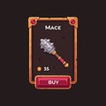 Fantasy game weapon shop UI illustration. Battle mace game card.