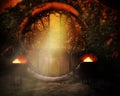 Fantasy gate with two fires