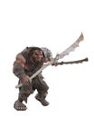 Fantasy giant Jotunn from Norse mythology wielding a glaive weapon in each hand. 3D rendering isolated on white background